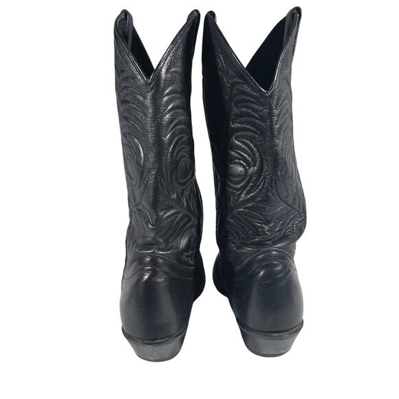 GORGEOUS BLACK GENUINE LEATHER FANCY STITCHED WESTERN COWBOY BOOTS! SZ 8M - Picture 8 of 11